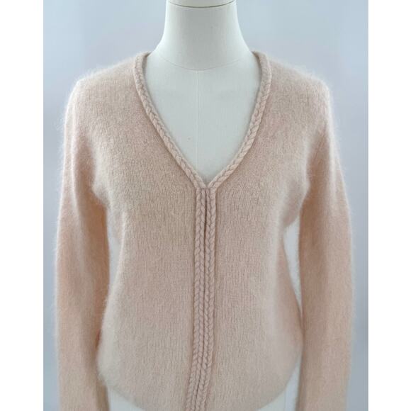 Sezane Sienna Sweater Kid Mohair Alpaca Nude Peach Pink Small Braided V neck - Picture 1 of 9